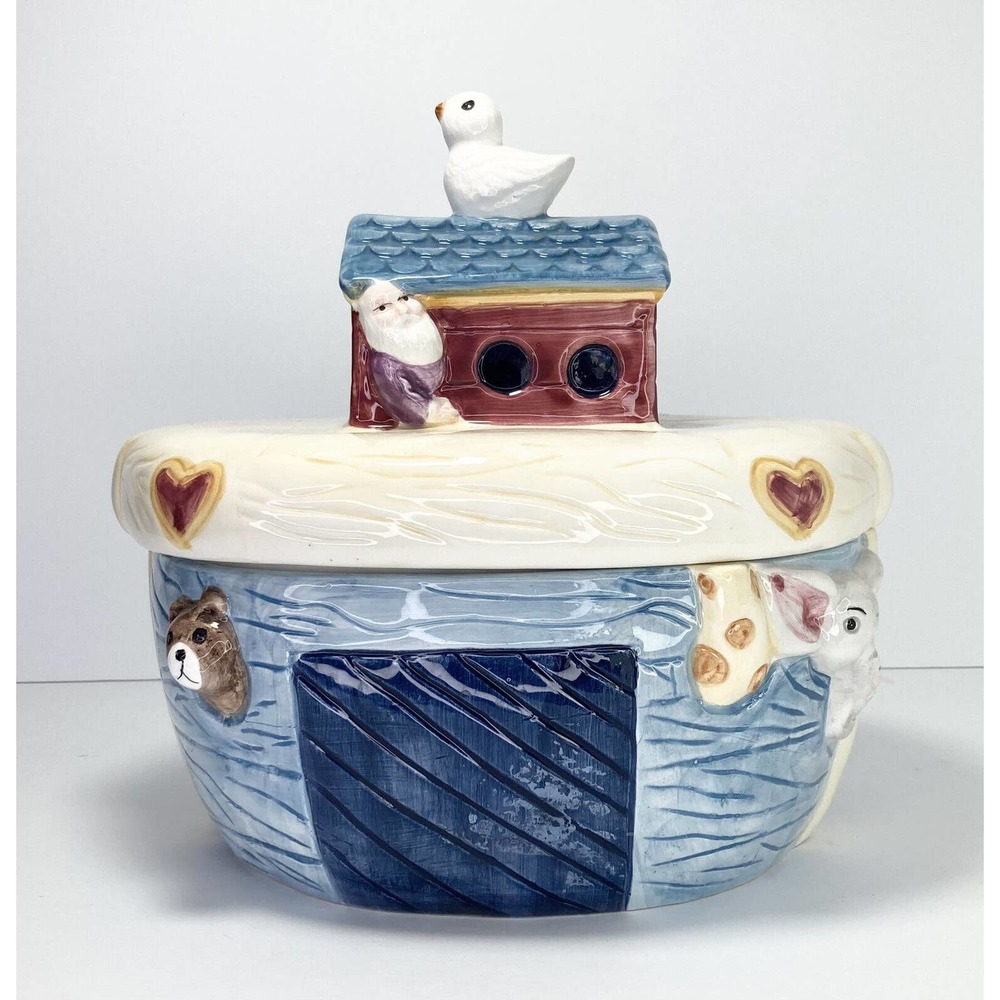 Susan Winget, Vintage Ceramic Handpainted Noah’s Ark Cookie Jar, 9”